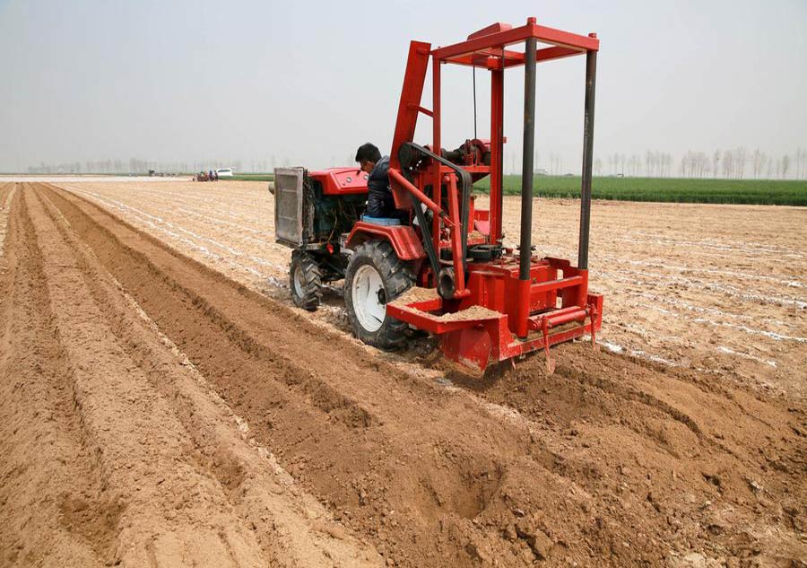 Chinese farmers plough their lands for spring