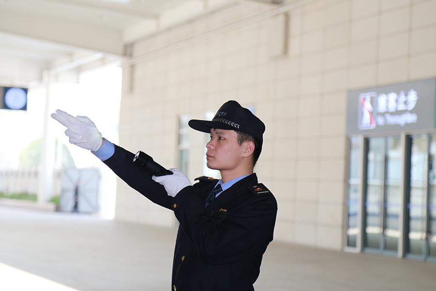 Attendants work in a standby bullet train