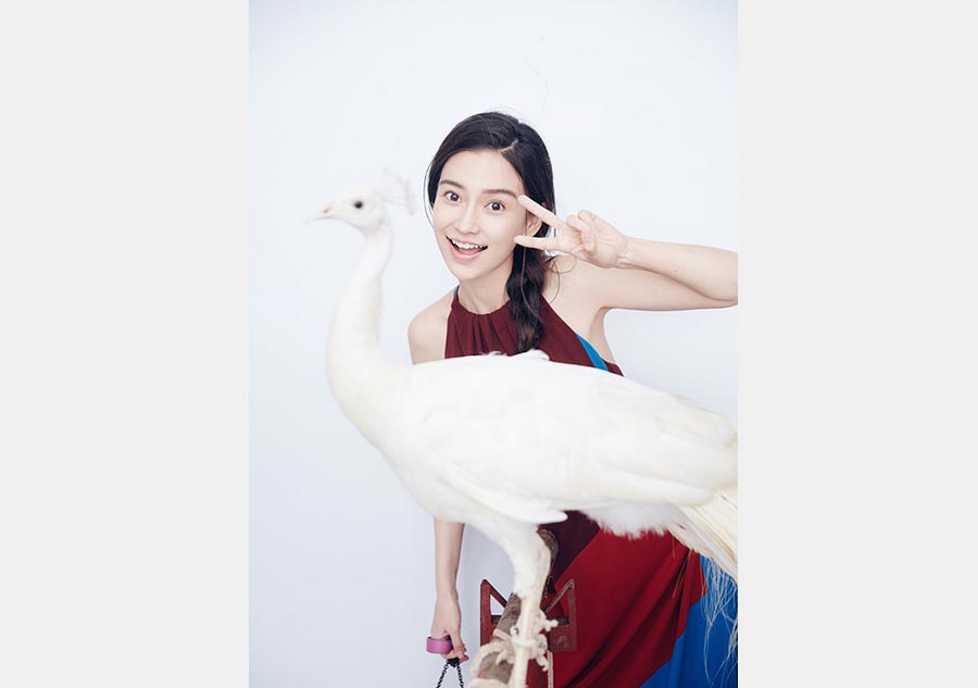 Angelababy poses with animals