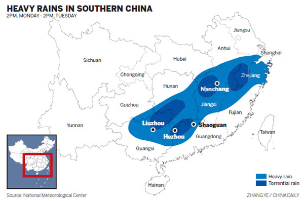 Heavy downpours to subside in south