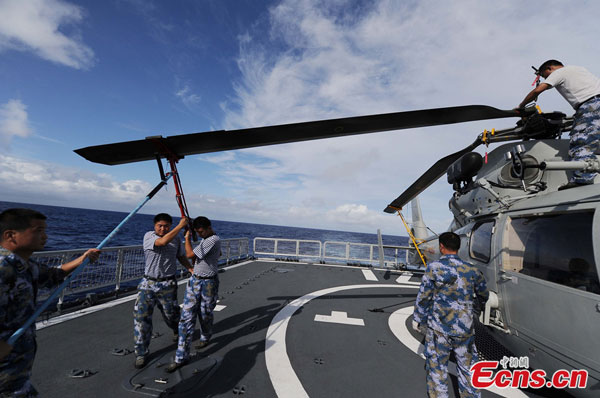 China's ship-borne helicopters in naval drills