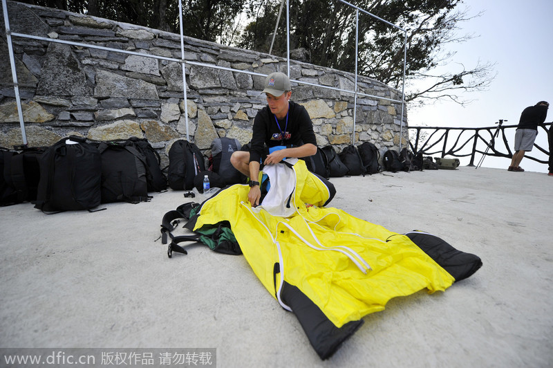 Wingsuit flyers conduct trial flight before sky race