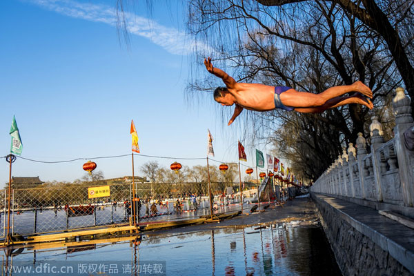 Seniors enjoy swimming despite the chill