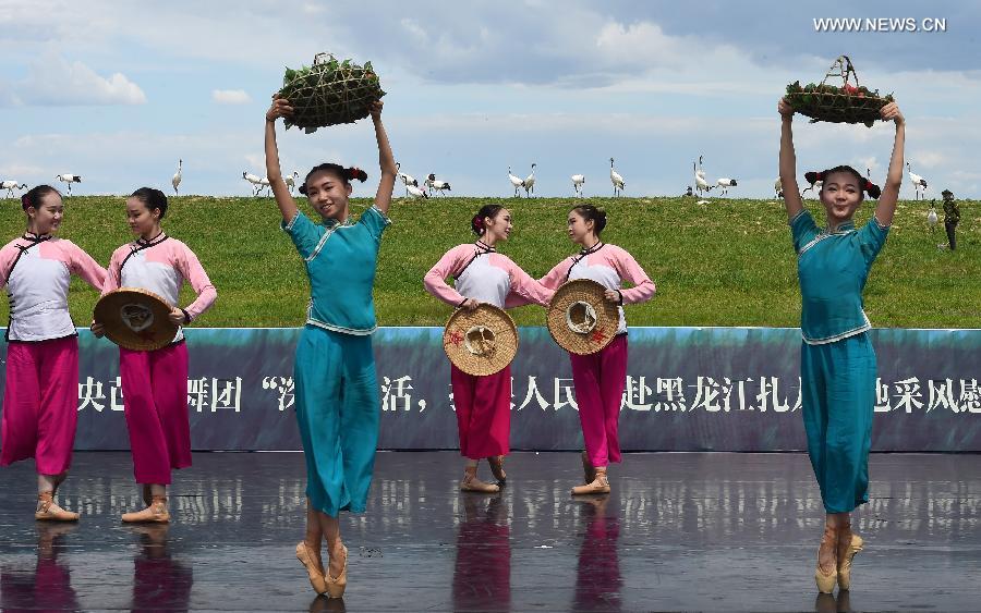 Ballet dancers perform at Zhalong National Nature Reserve in China's Qiqihar