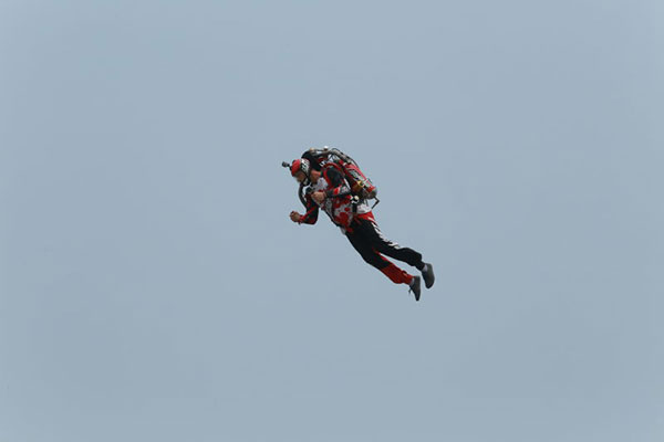 Daredevil with a jetpack blasts off in Beijing