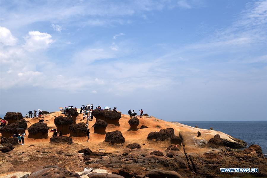 Tourists visit Yehliu Geopark in New Taipei of Taiwan