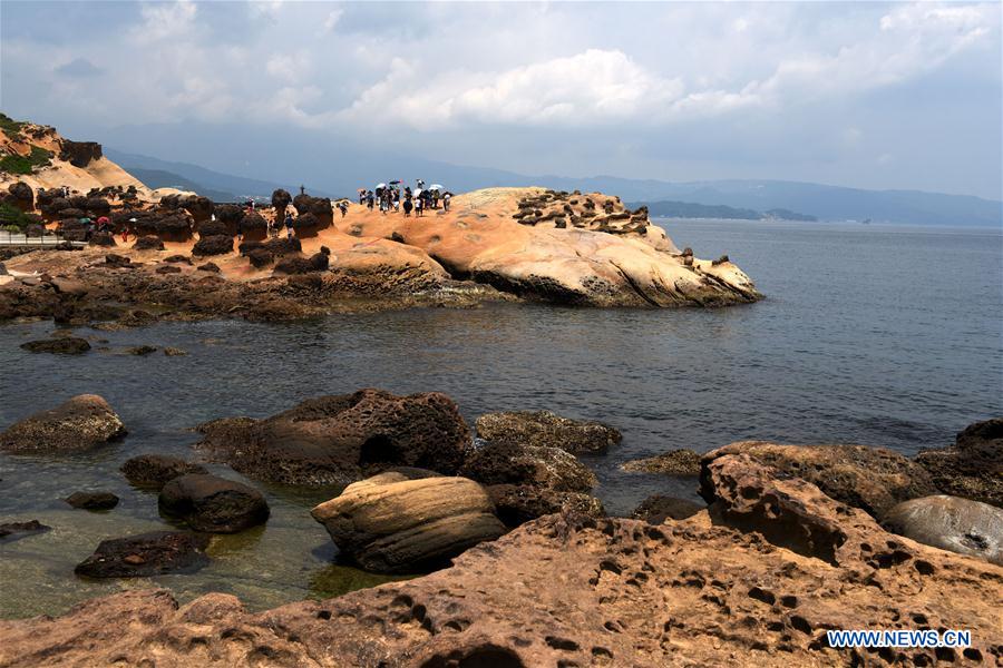 Tourists visit Yehliu Geopark in New Taipei of Taiwan