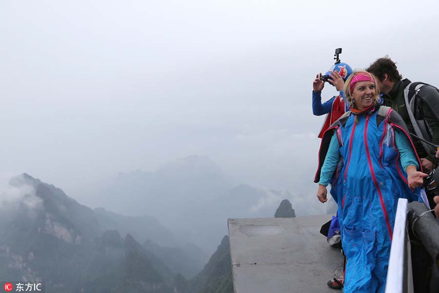 Flying over the mountains in wingsuit