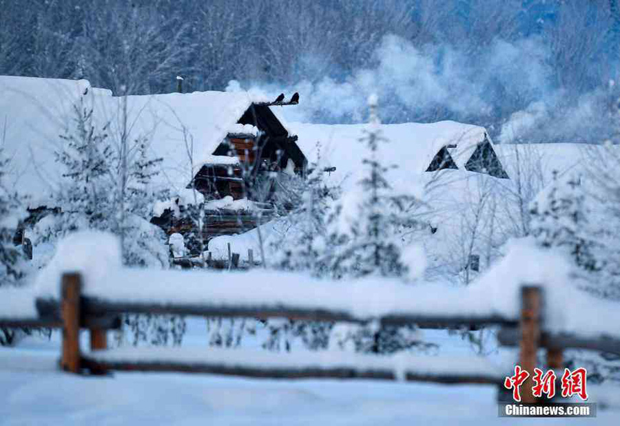 Snow-covered village in Xinjiang