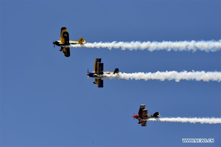 Aerobatics aircraft perform at air show in Henan