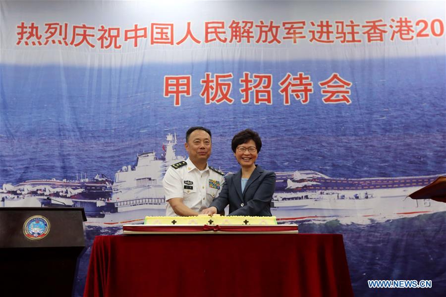 Deck reception held on Chinese aircraft carrier Liaoning in Hong Kong