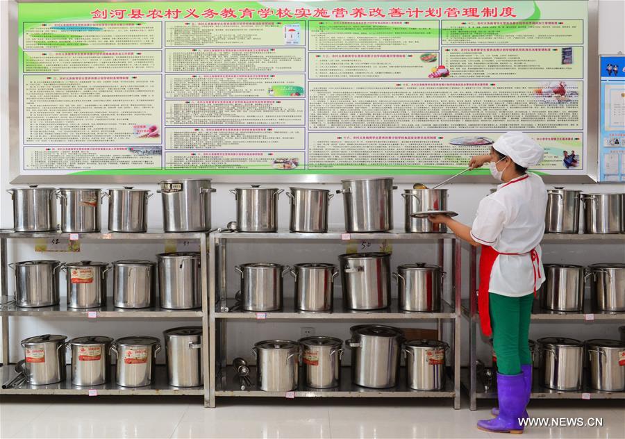 Rural children take free lunch in SW China's Guizhou