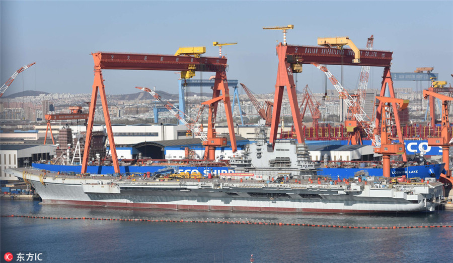 China's first domestically built aircraft carrier completes outfitting