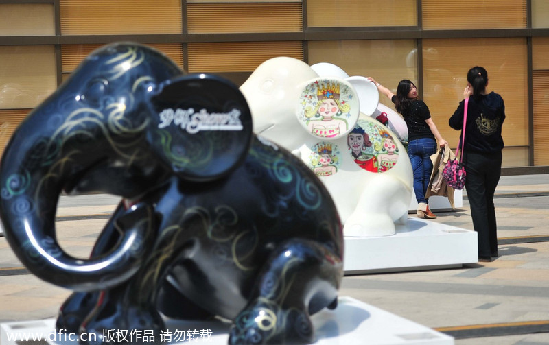 Elephant statues line Shenyang street