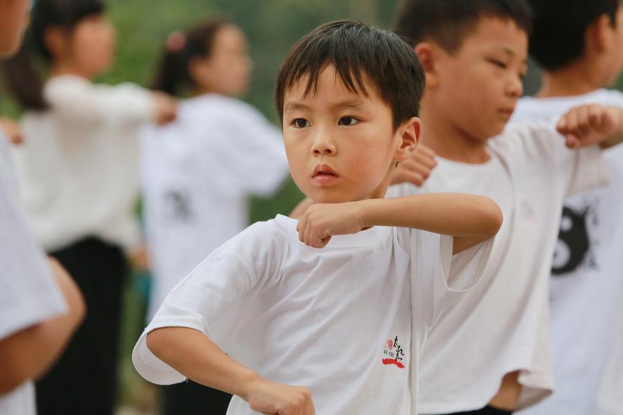 Students learn tai chi in Henan