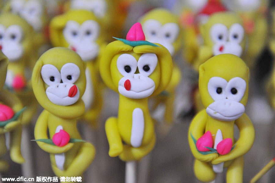 Vivid dough sculptures welcome Year of the Monkey