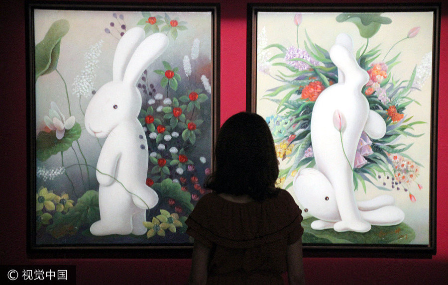 Taiwan artist's rabbit artwork on display in Suzhou