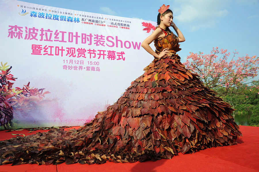 Four designers create dress from 5,888 real leaves