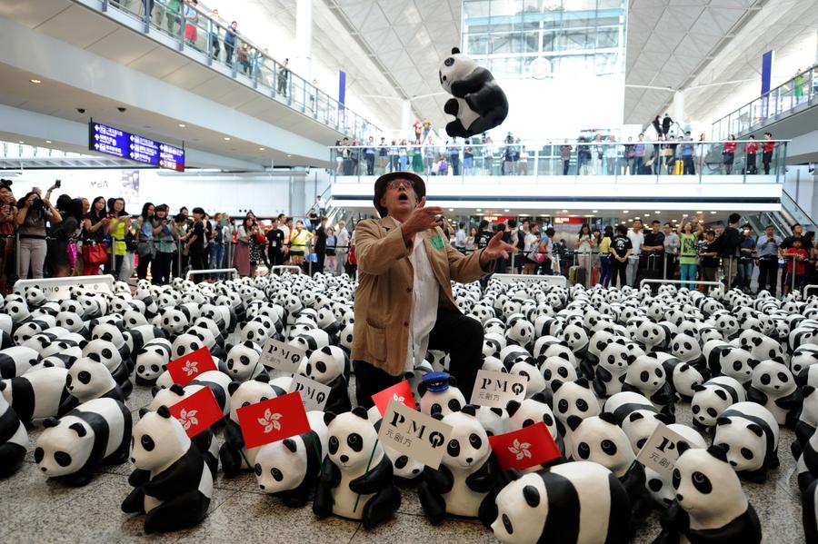 Paper pandas seen at Hong Kong International Airport