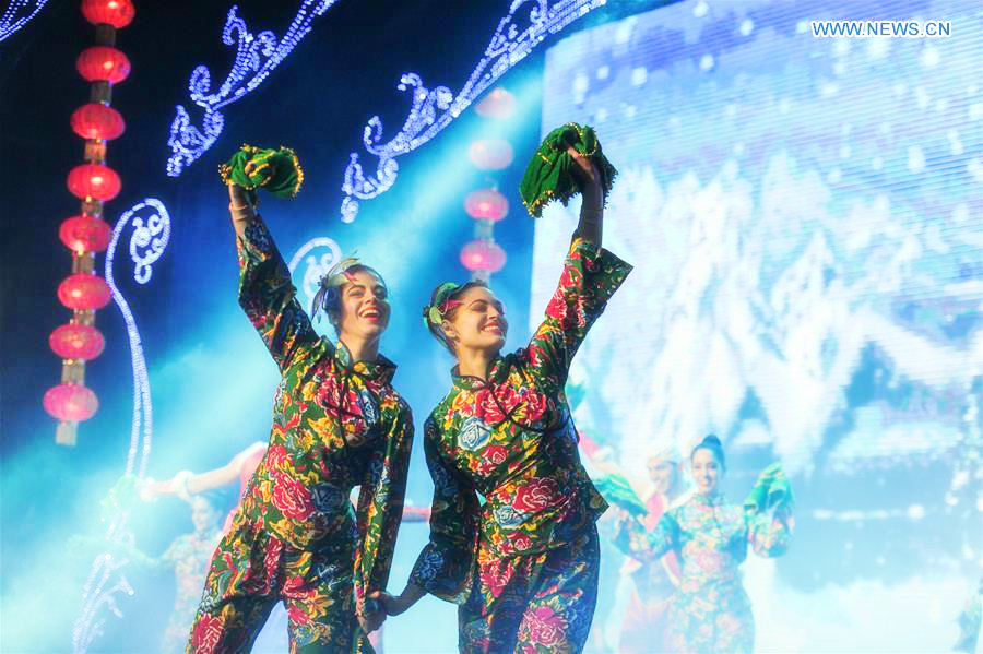 Cuban dancers perform Chinese rural folk dance in Harbin