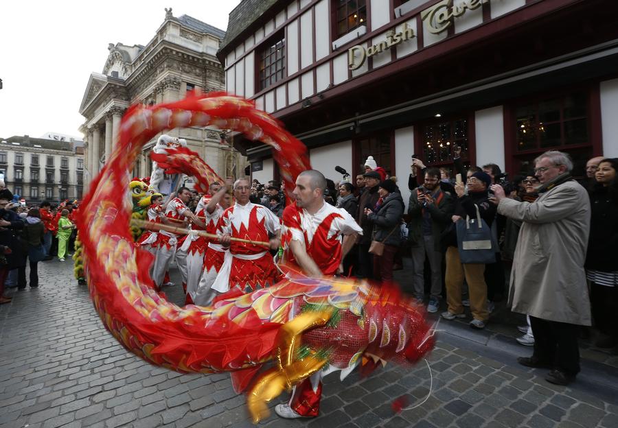 Performers take part in Chinese New Year Parade in Brussels