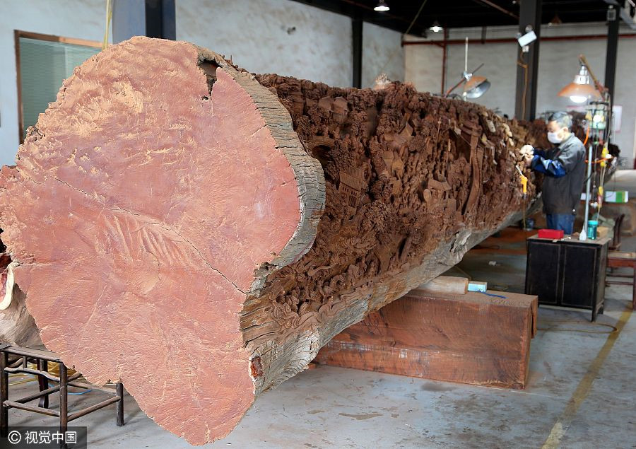 Replica of ancient masterpiece carved from 18-meter redwood