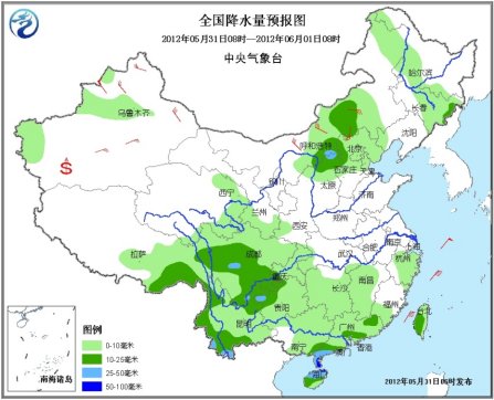 華南云南等地有中到大雨 華北東北多陣性降水(圖)