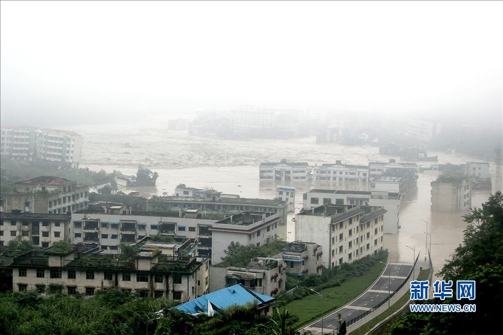 北川“5·12”地震遺址因暴雨淹沒