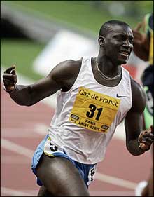 Frenchman Ladji Doucoure, seen here, caused a major upset at the opening Golden League meeting in Paris, outpacing China's Olympic gold medallist Liu Xiang and four-time world champion Allen Johnson of the United States to win the 110m hurdles(AFP