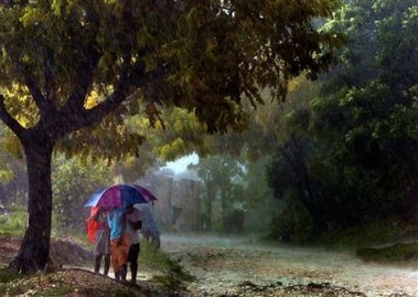 Haitian women seek shelter under an umbrella during a rainstorm caused by Hurricane Dennis in Les Cayes, Haiti, about 200 kilometers (124 miles) southwest of Port-au-Prince, Thursday, July 7, 2005. (AP