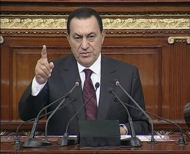 A video grab shows Egypt President Hosni Mubarak speaking to parliament in Cairo September 27, 2005.