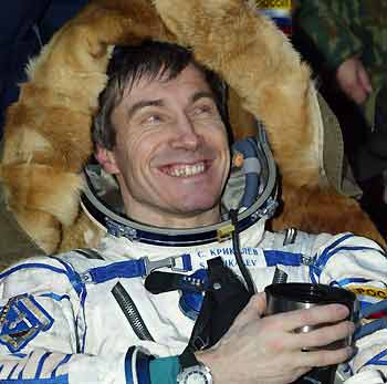 Russian cosmonaut Sergei Krikalev smiles after landing near the town of Arkalyk in northern Kazakhstan October 11, 2005. 