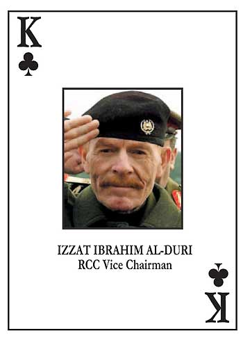 file photograph shows a U.S. issued playing card bearing the image of Izzat Ibrahim, deputy of former Iraqi president Saddam Hussein who died November 11, 2005, Al Arabiya satellite television quoted a Baath party statement as saying.