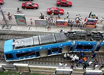 Light rail train derailed in Northeast China city