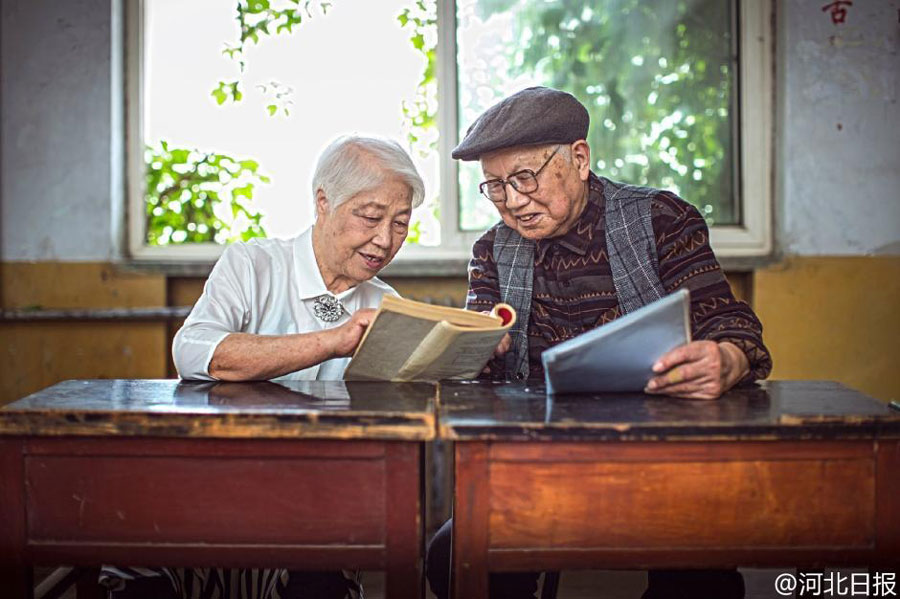 Senior couples take fashionable wedding photos