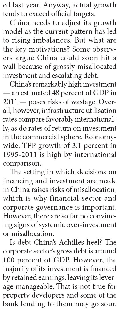 Major reforms needed to rebalance China's growth model