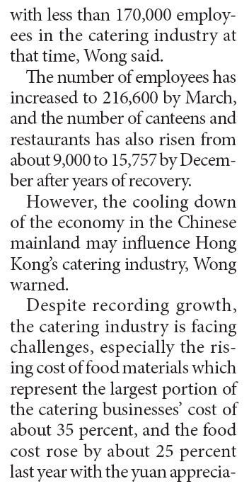 HK's catering industry expands despite rising costs