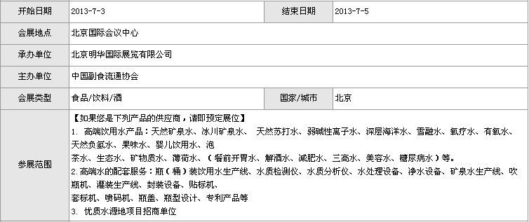 2013第五屆中國(guó)國(guó)際高端瓶裝飲用水交易會(huì)