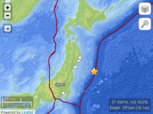 日本東北海域再次發(fā)生6.2級地震 深度約30公里