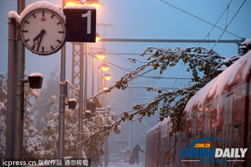 德國巴伐利亞大雪成災(zāi) 鐵路交通陷于癱瘓（圖）