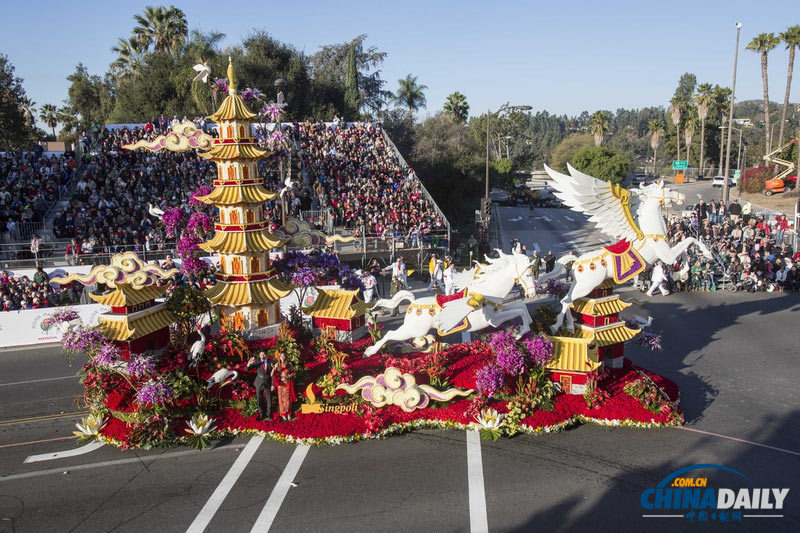 美國(guó)加州玫瑰花車游行迎馬年 中國(guó)元素花車獲獎(jiǎng)