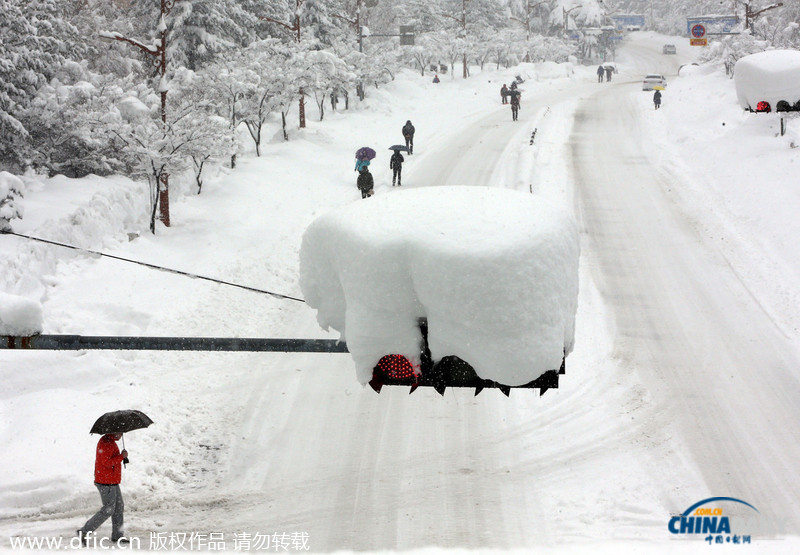 韓國(guó)暴雪持續(xù)5日 汽車被埋紅綠燈遭積雪覆蓋