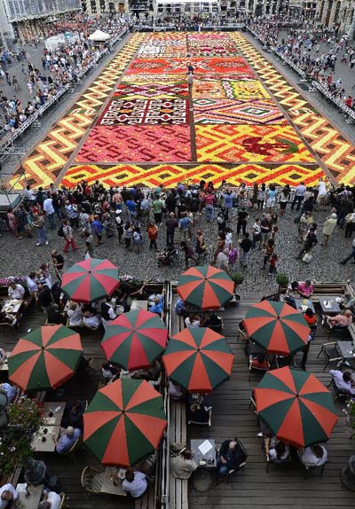 Flower carpet displayed at the Grand Place in Brussels, Belgium