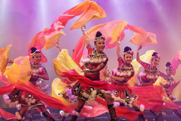 Actors of Miao ethnic group perform dance