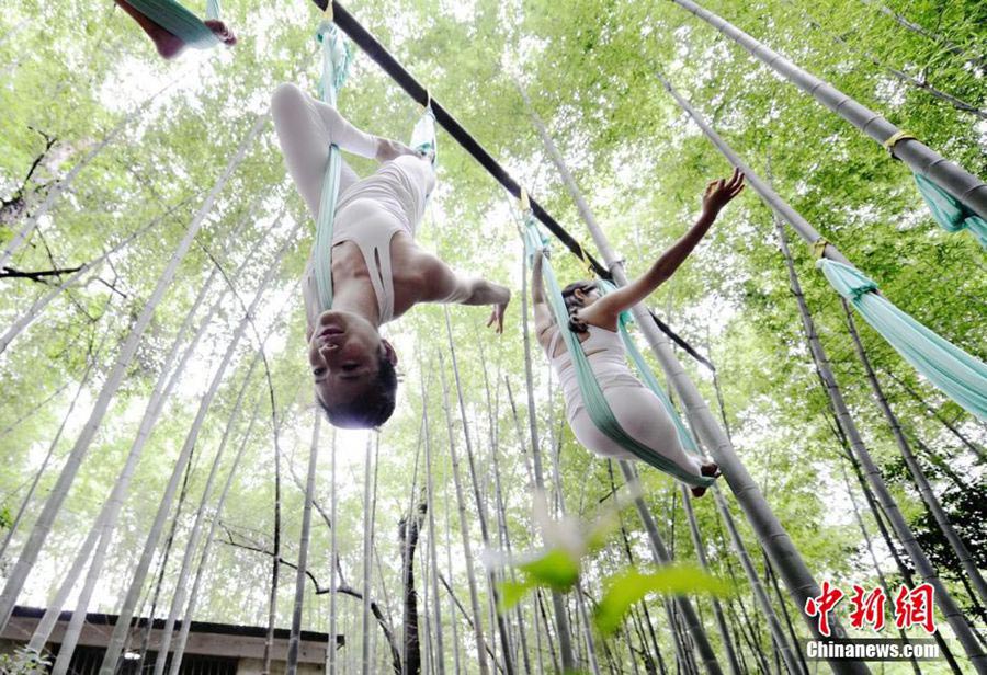 Practicing yoga in nature