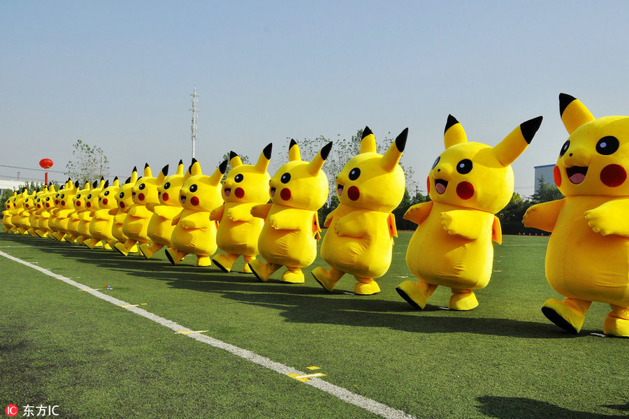 Cute Pikachu delights at sports game