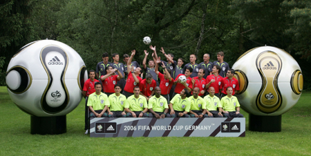 Referees appointed for the 2006 FIFA World Cup pose for a group picture in Frankfurt June 5, 2006. (first row L-R) Toru Kamikawa, Shamsul Maidin, Essam Abd El Fatah, Coffi Codjia, Khalil Al Ghamdi, Mohamed Guezzaz, Jerome Damon, Kevin Stott.(middle row L-R) Benito Archundia, Marco Rodriguez, Carlos Amarilla, Horacio Elizondo, Jorge Larrionda, Oscar Ruiz, Carlos Simon, Mark Shield, Carlos Chandia.(last row L-R) Massimo Busacca, Frank De Bleeckere, Valentin Ivanov, Luis Medina Cantalejo, Markus Merk, Lubos Michel, Graham Poll, Eric Poulat, Roberto Rosetti. [Reuters]