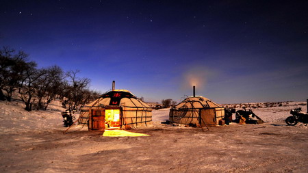 Snow-decorated north China prairie