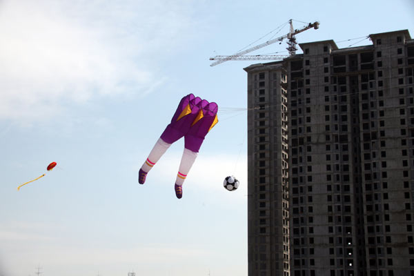 Soccer player in the sky above NE China