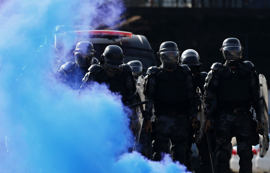 Riot police train for World Cup protest